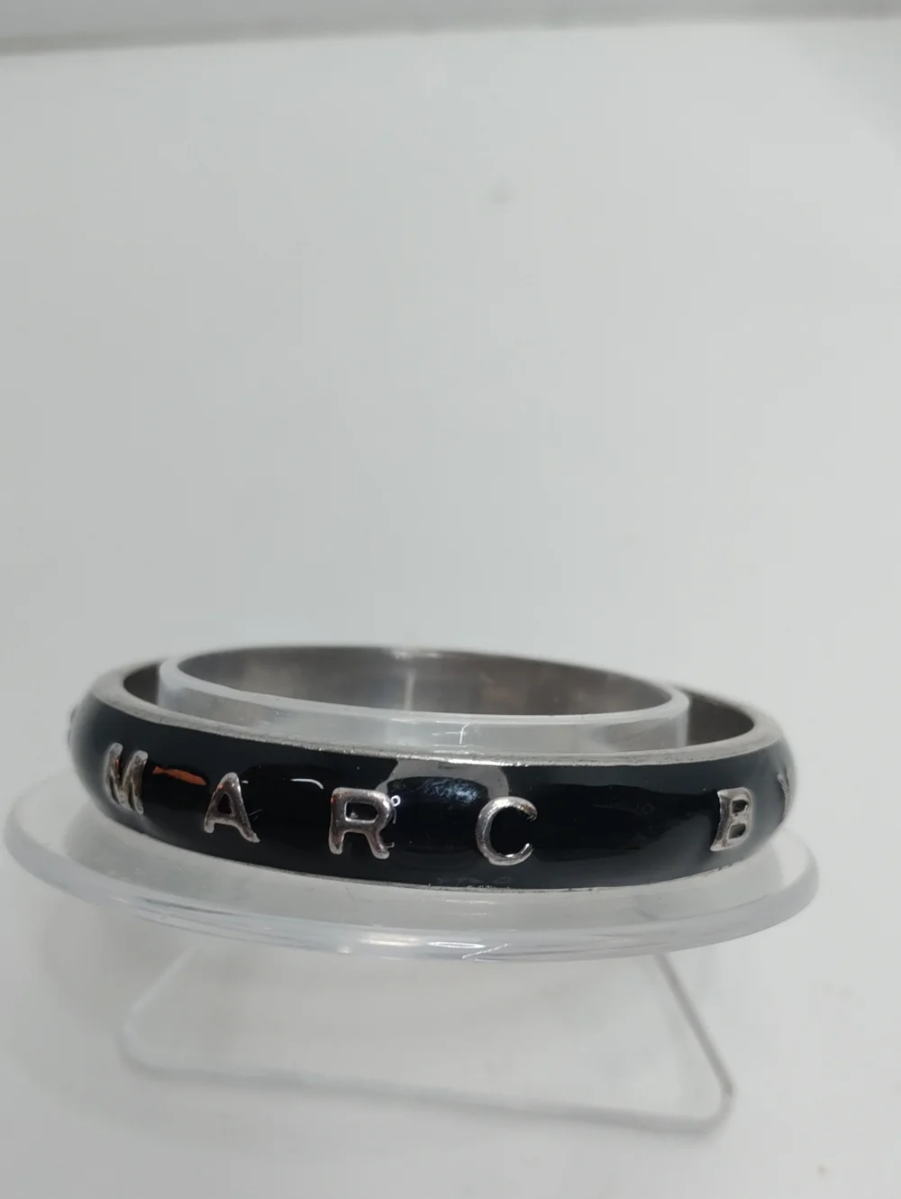 Marc Jacobs Black Enamel Bangle with Silver Letters Sz7.5